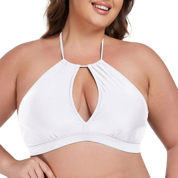 Ocean Blues Women's Plus Size Cutout V Neck Strings Halter Bikini Top Size L