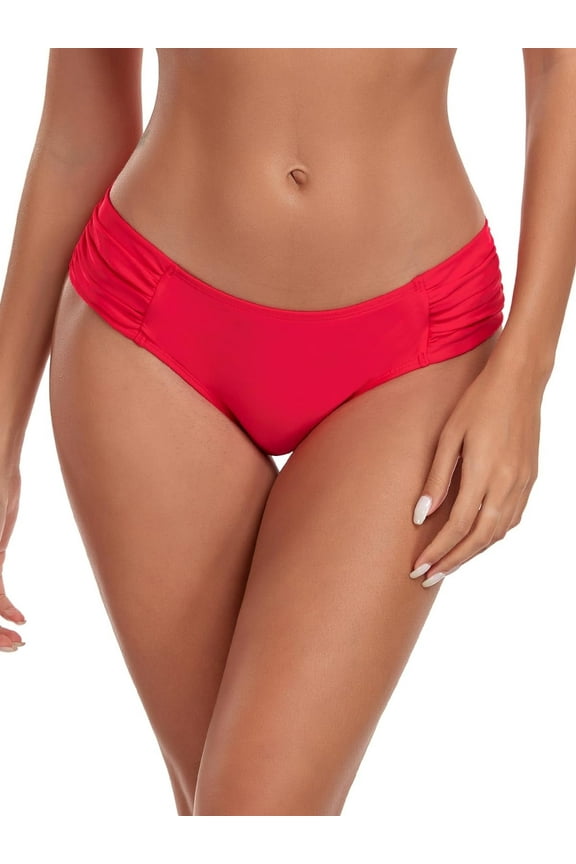 Women's Plus Size Full Coverage Bikini Bottom Mid Rise Ruched Sides Swim Bottoms