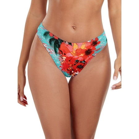 Ocean Blues Women's Cheeky High Leg Bikini Bottom Mid Rise Bathing Suit Swim Bottom