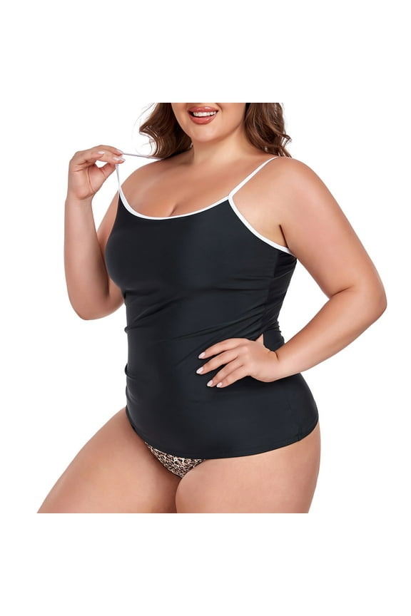 Women's Plus Size Push Up Tankini Tops for Women Swimwear Top Only Black Bathing Suit Top