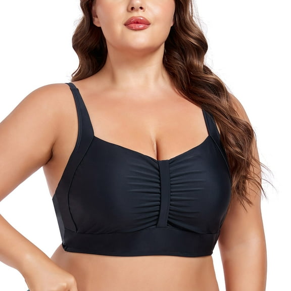 Ocean Blues Women's Plus Size Ruched Back Tie bikini top Bikini Top Black Swimsuit Bathing Suits
