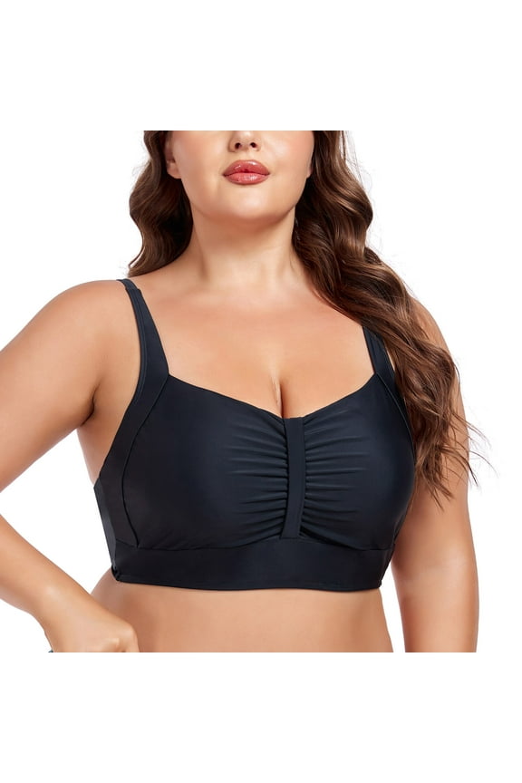 Women's Plus Size Ruched Back Tie bikini top Bikini Top Black Swimsuit Bathing Suits