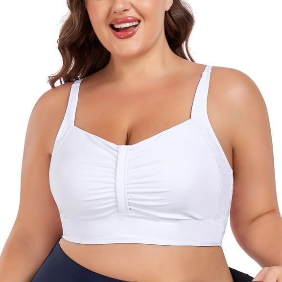 Ocean Blues Women's Plus Size Ruched Back Tie bikini top Bikini Top White Swimsuit Bathing Suits