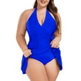 thumbnail image 1 of Ocean Blues Women's Plus Size Swimdress Deep V Swimwear One Piece Skirt Tummy Control Blue Bathing Suit for Women Size L, 1 of 8