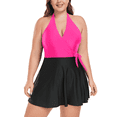 thumbnail image 1 of Ocean Blues Women's Plus Size Swimdress Halter Deep V Swimwear One Piece Skirt Tummy Control Black One Piece Bathing Suit for Women Size L, 1 of 8