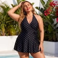 thumbnail image 1 of Ocean Blues Women's Plus Size Swimdress Halter Deep V Swimwear One Piece Skirt Tummy Control Black One Piece Bathing Suit for Women Size L, 1 of 7