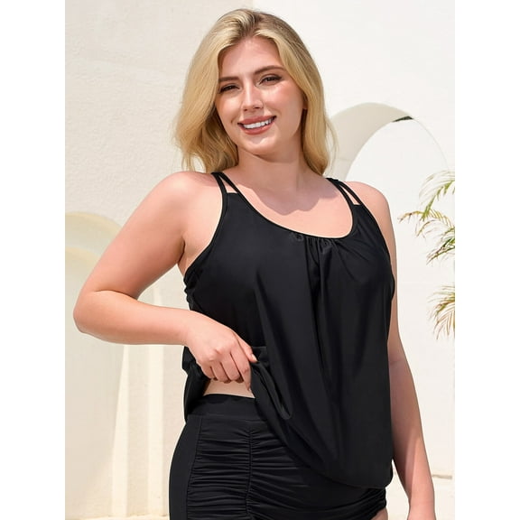 Ocean Blues Women's Plus Size Tankini Top Only Loose Fit Blouson Bathing Suit Top Size 2XL