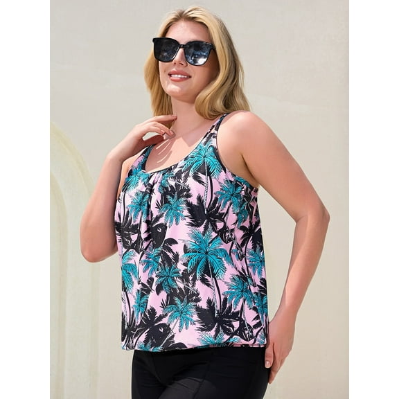 Ocean Blues Women's Plus Size Swimsuit for Women Tankini Top Only Loose Fit Blouson Bathing Suit Top Size M
