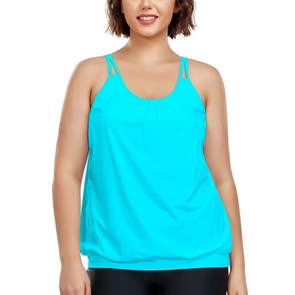 Ocean Blues Women's Plus Size Tankini Top Only Loose Fit Blouson Bathing Suit Top