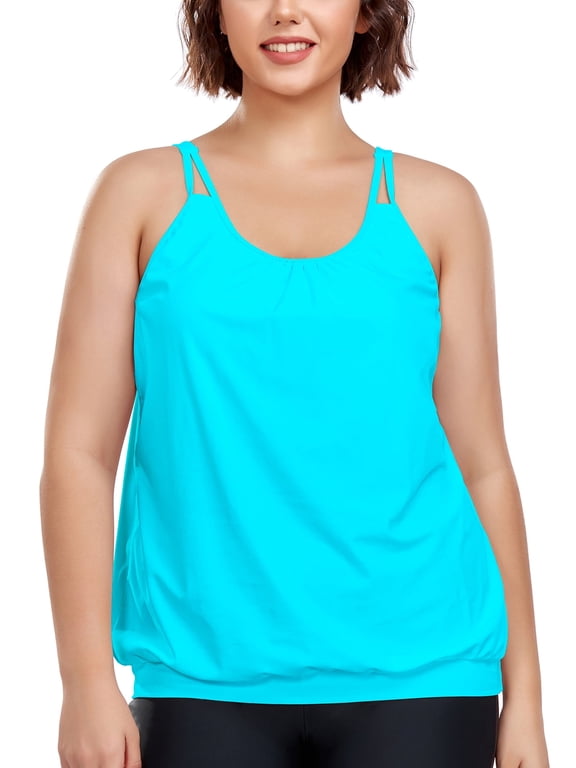 Women's Plus Size Tankini Top Only Loose Fit Blouson Bathing Suit Top