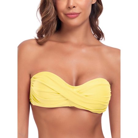 Ocean Blues Women's Removable Strap Tie Back Halter Bikini Top Twist Front Bandeau Swimsuit Top Bikinis Strapless Bathing Suit