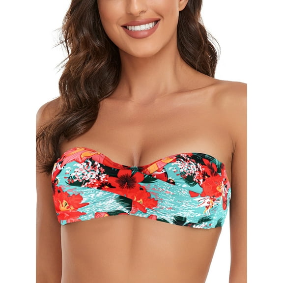 Ocean Blues Women's Removable Strap Tie Back Halter Bikini Top Twist Front Bandeau Swimsuit Top Bikinis Strapless Bathing Suit
