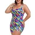 thumbnail image 1 of Ocean Blues Women’s Ruched One Piece Swimsuit Striped Print Plus Size 1-Piece Swimwear Tummy Control Retro One Piece Bathing Suit for Women, 1 of 5