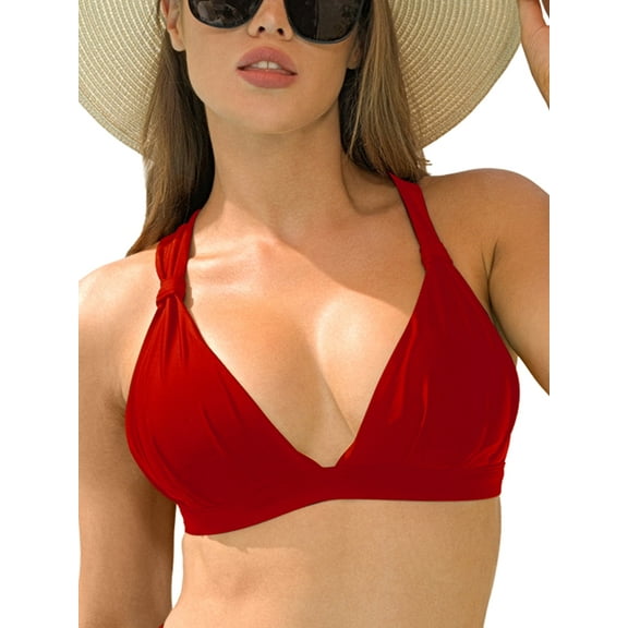 Ocean Blues Women's Ruched Triangle Bikini Top Criss Cross Tie Back Swimsuit Bathing Suits Top