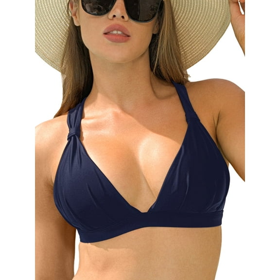 Ocean Blues Women's Ruched Triangle Bikini Top Criss Cross Tie Back Swimsuit Bathing Suits Top