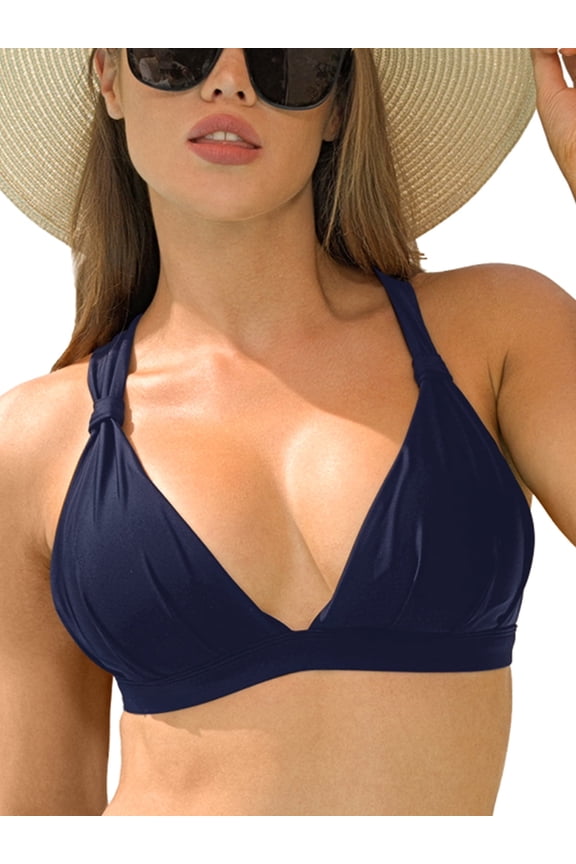 Women's Ruched Triangle Bikini Top Criss Cross Tie Back Swimsuit Bathing Suits Top