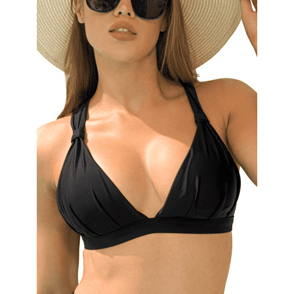 Ocean Blues Women's Ruched Triangle Bikini Top Criss Cross Tie Back Swimsuit Bathing Suits Top