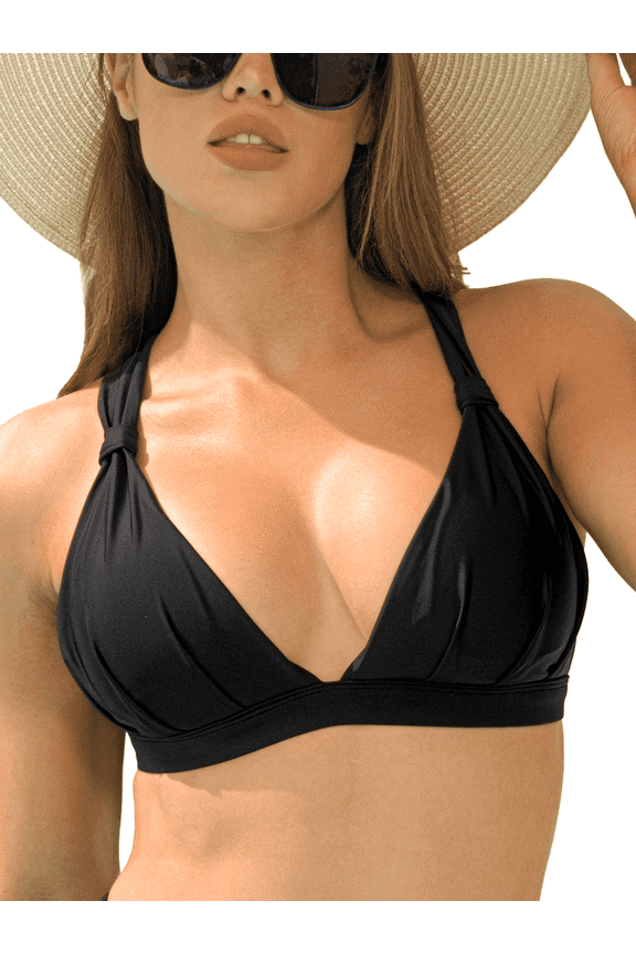 Women's Ruched Triangle Bikini Top Criss Cross Tie Back Swimsuit Bathing Suits Top