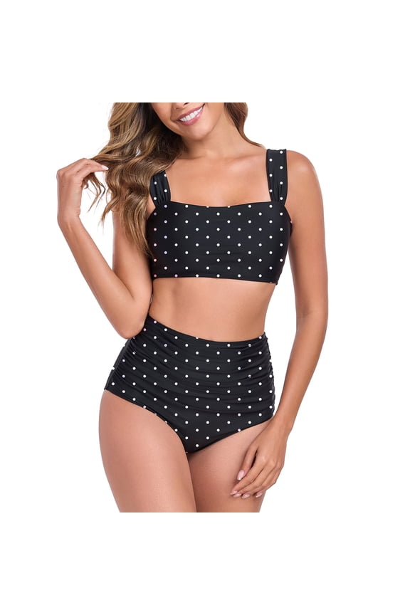 Women's Square Neck Bikini Top with High Waisted Ruched Bottom Two Piece Bathing Suit Swimsuit Sets Size XXL