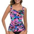 thumbnail image 1 of Ocean Blues Women's V Neck Twisted Tummy Control Ruched Tankini Top, 1 of 6