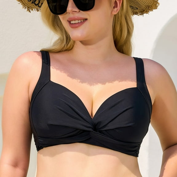 Ocean Blues Women's V Neck Twisted Push UP Ruched Bikini Top