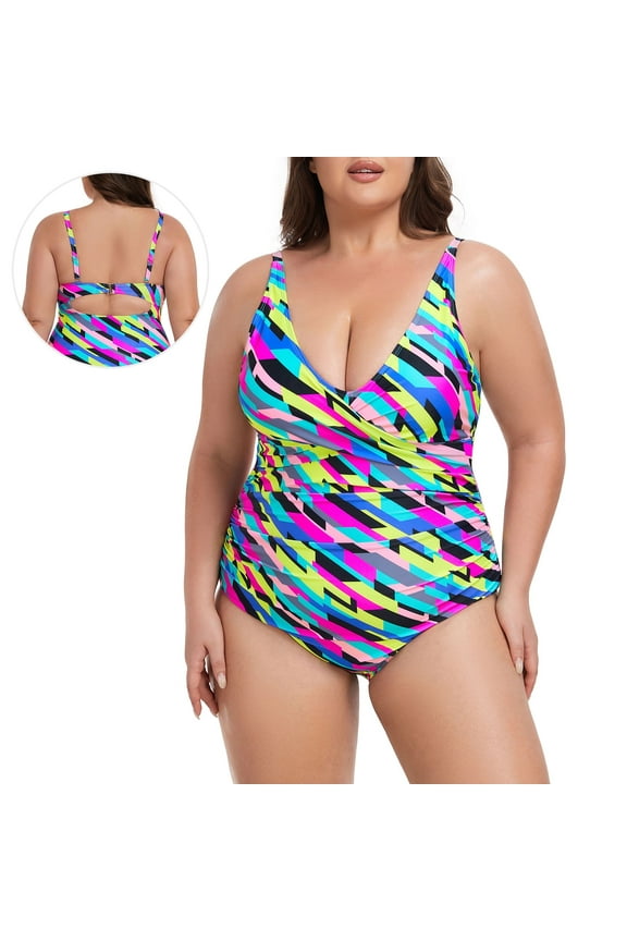 Women's and Women's Plus Swimwear Twist Push Up Deep V Ruched One Piece Bathing Suits Sexy Color Block Tummy Control Surfing Swimsuit