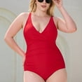thumbnail image 1 of Ocean Blues Women's and Women's Plus Swimwear Twist Push Up Deep V Ruched One Piece Bathing Suits Sexy Red Tummy Control Surfing Swimsuit, 1 of 10