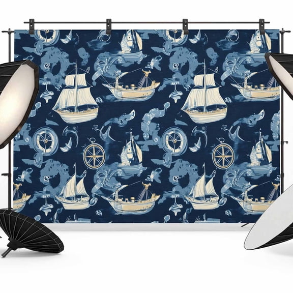 Ocean Boat Backdrop for Photography, Sailing Boat Modern Watercraft Anchor Photo Backdrop Portrait Background Party Banner Photo Backgrounds for Studio Booth Props, 7x5ft