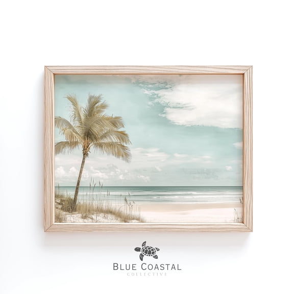 Boho Coastal Ocean Vintage Palm Tree Print Tropical Beach Print Hawaiian Coast Wall Art Beach House Decor Tropical Wall Art