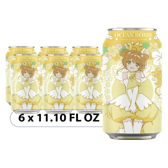 Ocean Bomb Cardcaptor Sakura Sparkling Water Cherry Candy Flavor - 6 Packs, 11.10 FL OZ (330ml) - Limited Edition