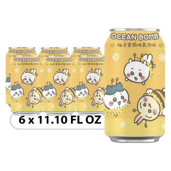 Ocean Bomb Chiikawa Sparkling Water Honey Pomelo Flavor - 6 Packs, 11.10 FL OZ (330ml) - Limited Edition