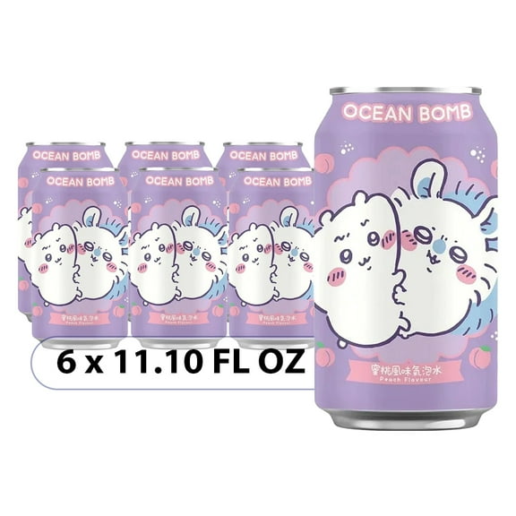 Ocean Bomb Chiikawa Sparkling Water Peach Flavor - 6 Packs, 11.10 FL OZ (330ml) - Limited Edition