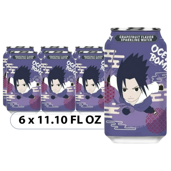 Ocean Bomb Naruto Grapefruit Flavor Sparkling Water - Sasuke Uchiha - 6 Packs, 11.10 FL OZ (330ml)