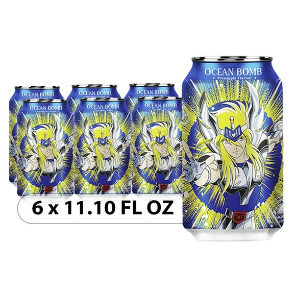 Ocean Bomb Saint Seiya Dragon Hyoga Pineapple Flavor Sparkling Water - 6 Packs, 11.10 FL OZ (330ml) - Limited Edition