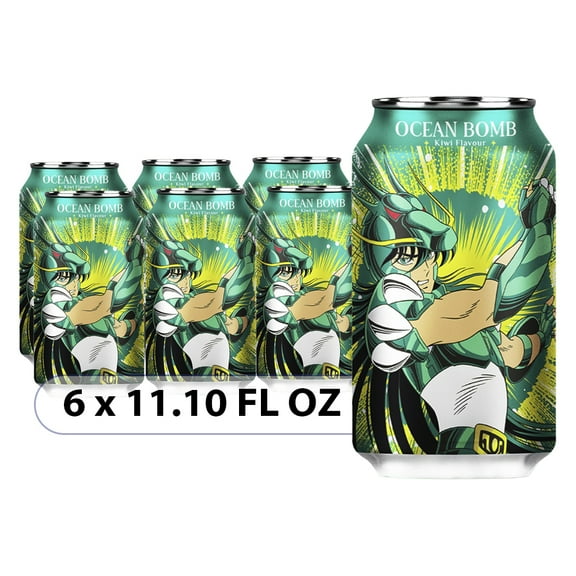 Ocean Bomb Saint Seiya Dragon Shiryu Kiwi Flavor Sparkling Water - 6 Packs, 11.10 FL OZ (330ml) - Limited Edition