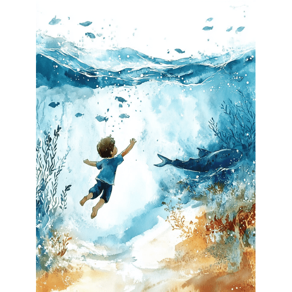 Ocean Boy Watercolor Painting/Canvas Art Suitable for Living Room Bedroom Bathroom Office and Kids Room Decoration