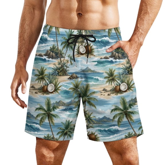 Ocean Breeze Coconut CoastMen’s Beach Shorts Quick Dry Swim Trunks, Lightweight Board Shorts with Elastic Waist for Swimming, Pool, Vacation and Summer Beachwear