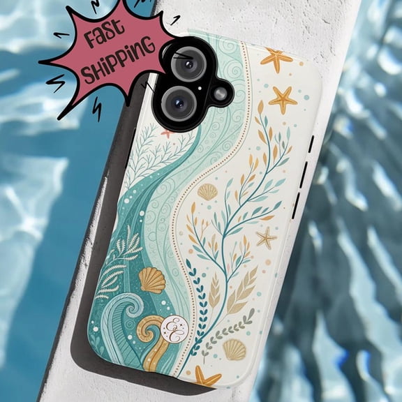 Ocean Breeze Monogram E Beach Seashell Starfish Case 17 to 11 Pro Max