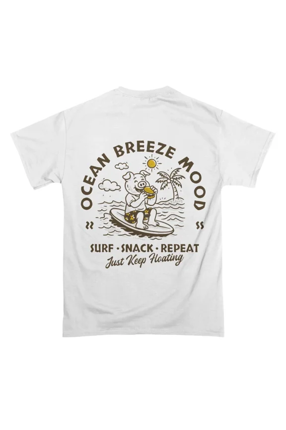 Ocean Breeze Mood Surf Snack Repeat Cute Pig Surfing Design T-Shirt Tee Gift For Him Merch