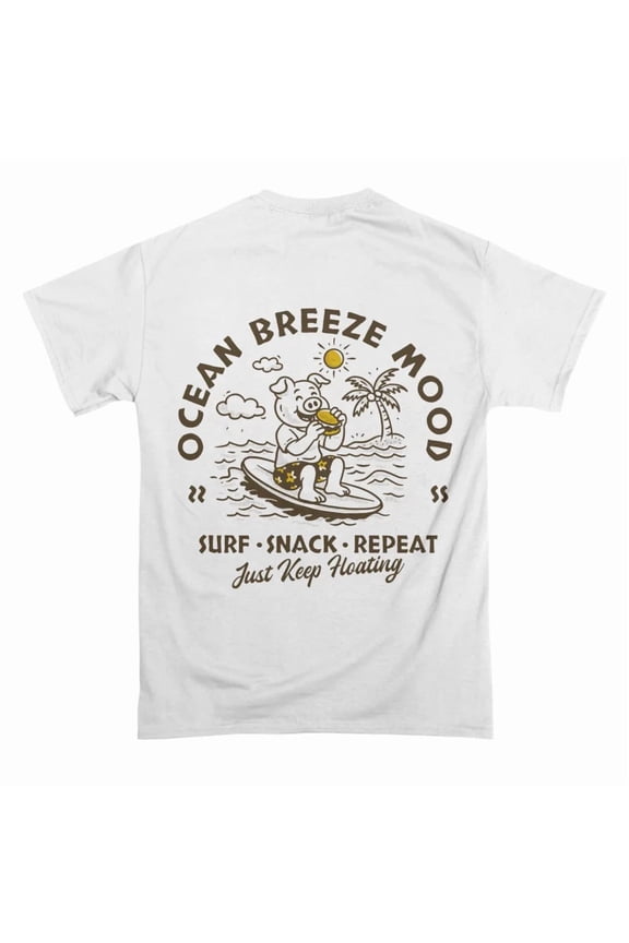 Ocean Breeze Mood Surf Snack Repeat Cute Pig Surfing Design T-Shirt Tee Gift For Him Merch