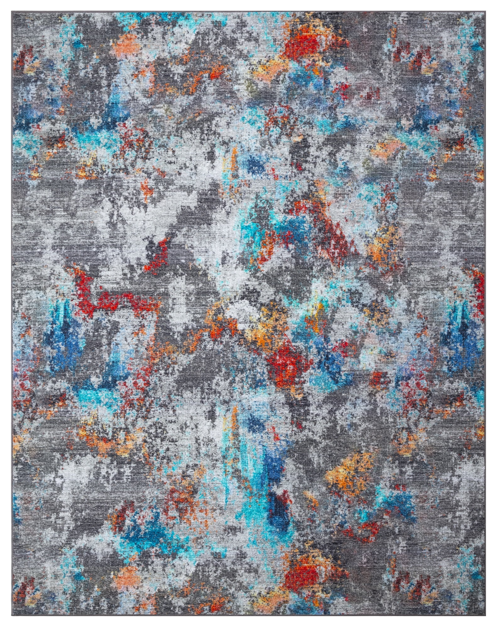 Ocean Breeze Blue and Gray Synthetic 5' x 7' Washable Area Rug