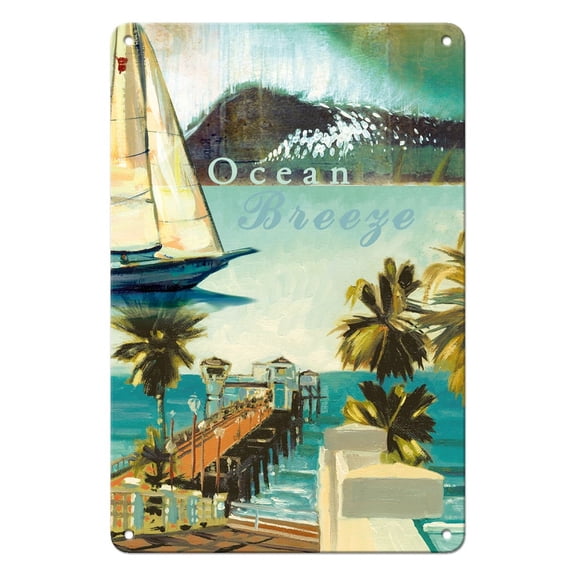 Ocean Breeze - Original Collage Art by Wade Koniakowsky - 8 x 12 inch Vintage Metal Tin Sign