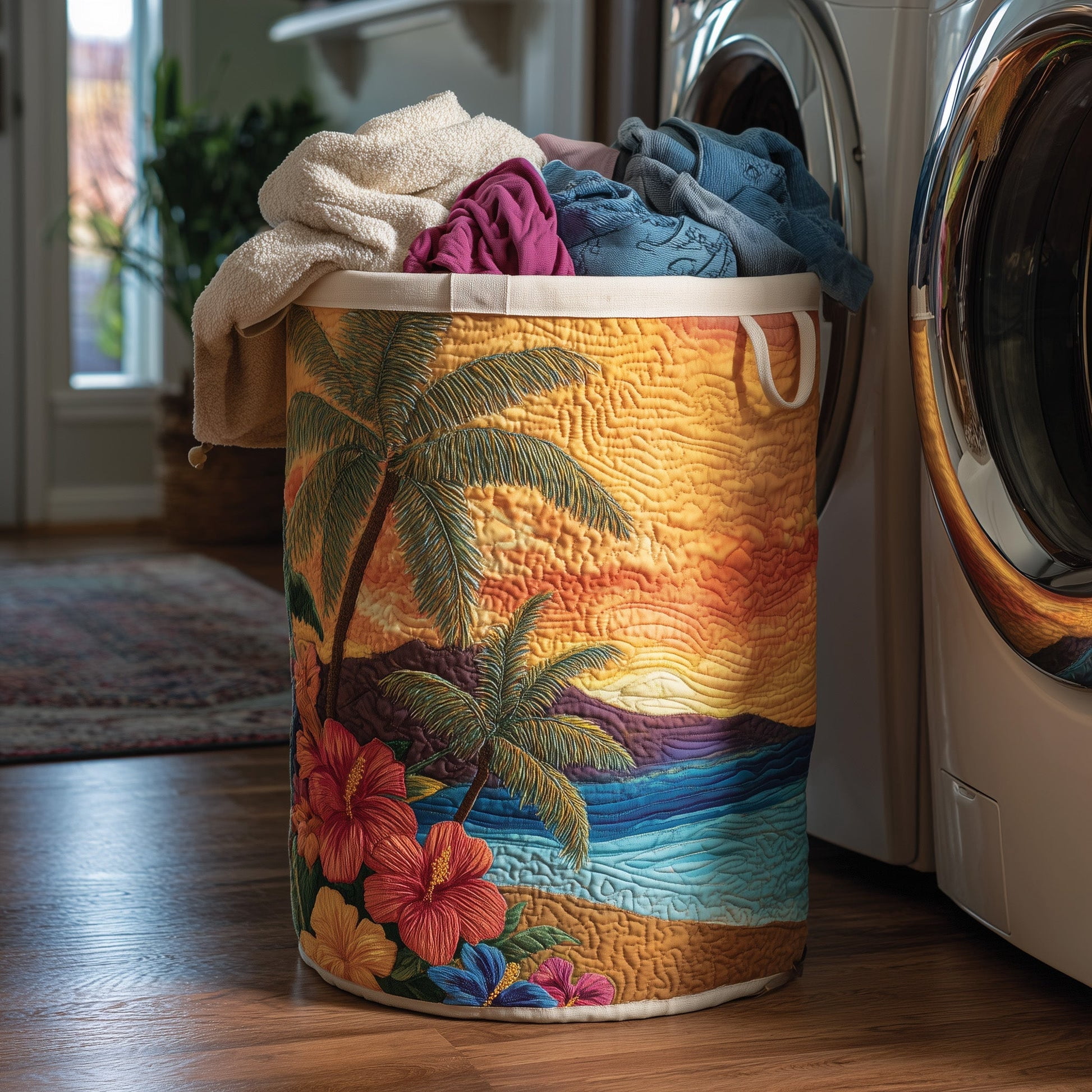 Ocean Breeze Quilted Laundry Basket, Storage Bin Laundry Basket Fabric, House Storage Hamper, Mother Day's Gift Ideas