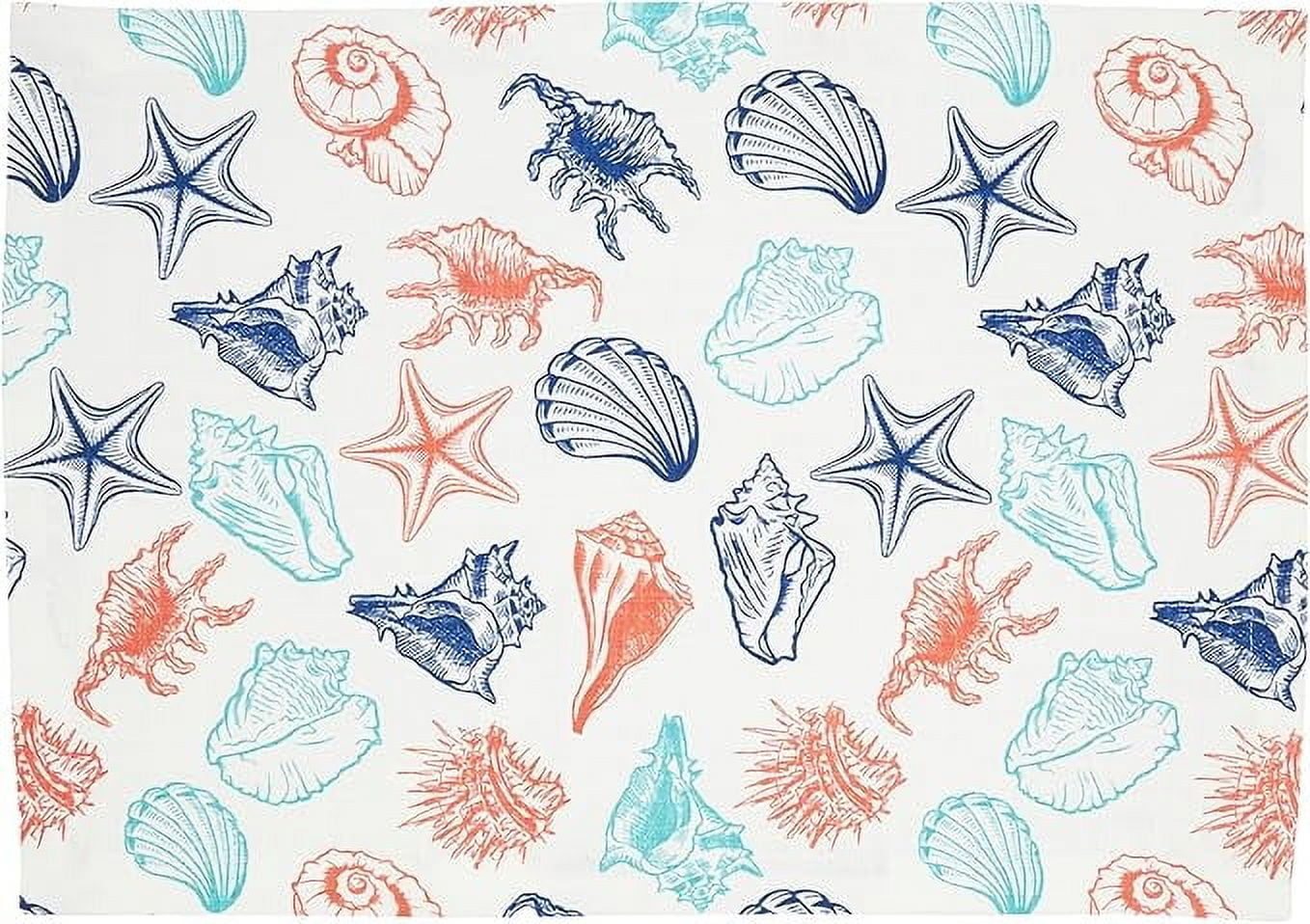 Ocean Breeze Multicolor Fabric Sea Shells Placemats Set