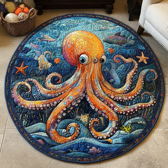 Ocean Breeze Serenity Quilted Round Mat, 3D Optical Illusion Ocean Rug, Ocean Breeze Serenity Floor Mat, Coastal Home Decor, Indoor Outdoor Area Rug