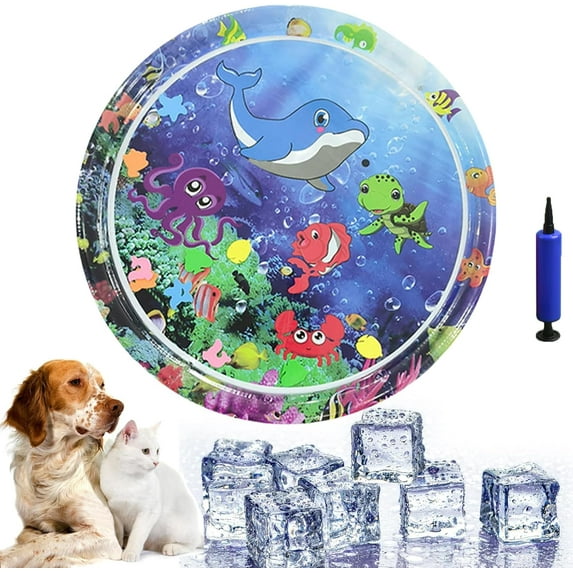 Ocean Breeze Splashland Cat Toy, Water Sensory Play Mat for Cats, Cat Waterbed with Fish, Thickened Water Pet Pads and Cooling Waterbed for Dogs/Cats