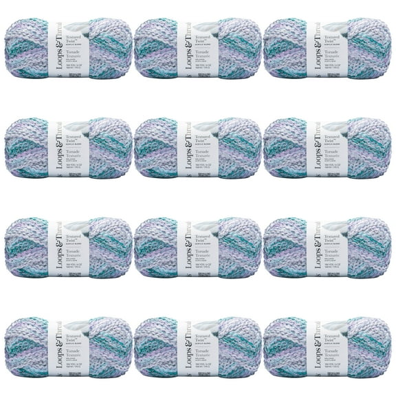 Loops & Threads Ocean Breeze Textured Twist Yarn - Bulky Weight Yarn for Knitting, Crochet, Weaving, Arts & Crafts, 12 Pack