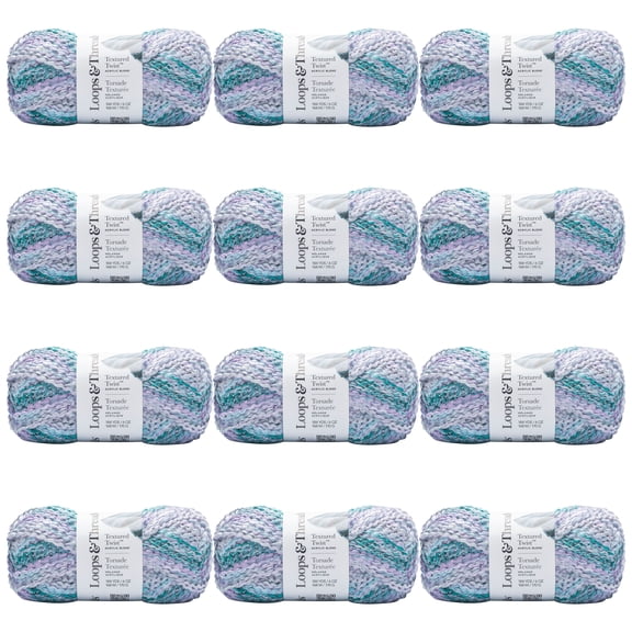 Loops & Threads Ocean Breeze Textured Twist Yarn - Bulky Weight Yarn for Knitting, Crochet, Weaving, Arts & Crafts, 12 Pack
