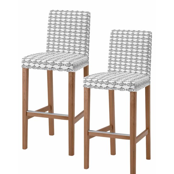 Ocean Brown Fish Bar Stool Covers Set of 2, Summer Fishing Coastal Nautical Simple Stretch Washable Bar Chair Covers with Backs, Removable Pub Counter Height Chair Cover for Kitchen Dining Room Cafe