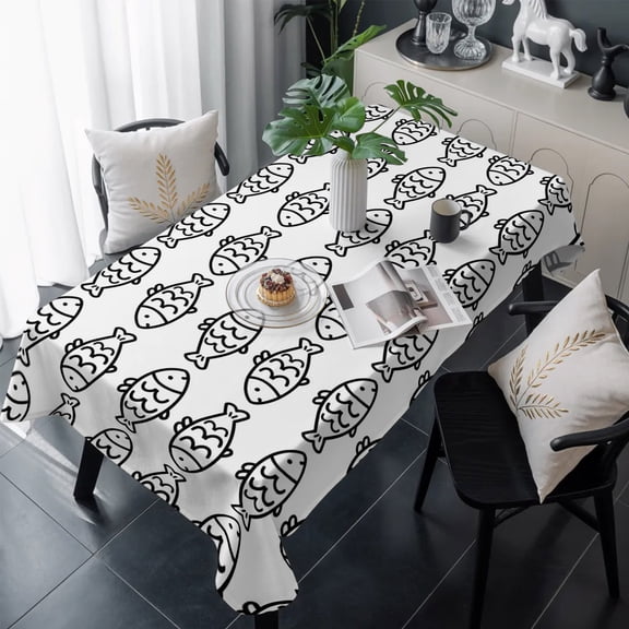 Ocean Brown Fish Table Cloth Waterproof Tablecloths, Summer Fishing Coastal Nautical Simple Tablecloth Dining Table Cover for Kitchen Party Tabletop Outdoor, Rectangle Tablecloth 60x120 Inch